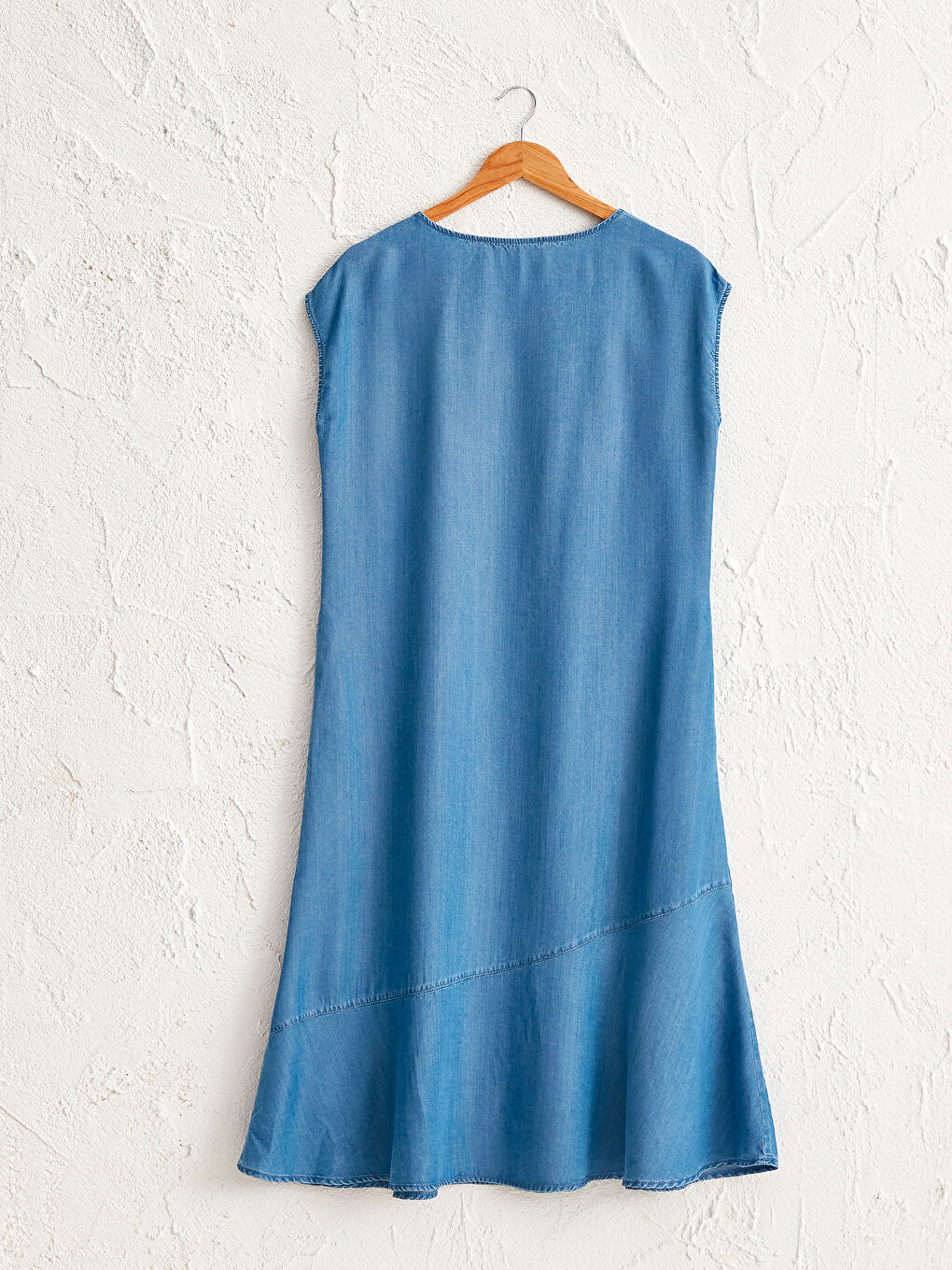 Bej Kadın Bisiklet Yaka Kolsuz Jean Elbise-1