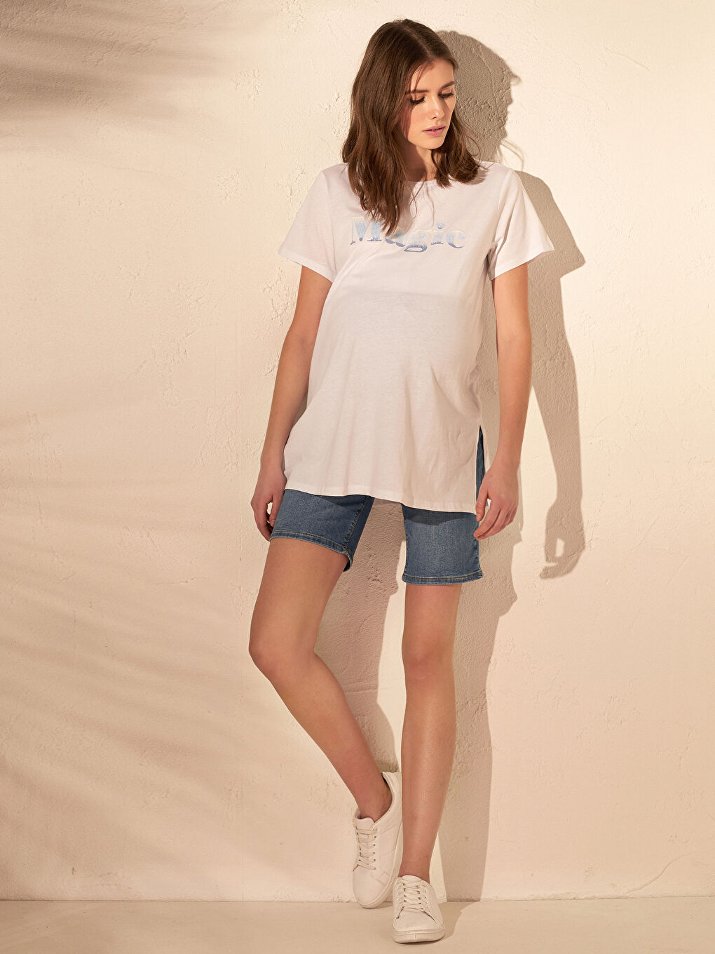 شورت جينز حريمي حامل بقصة عادية-1