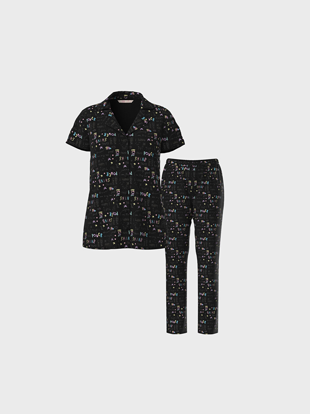 Піжамний комплект для жінок з відкладним коміром і коротким рукавом-1