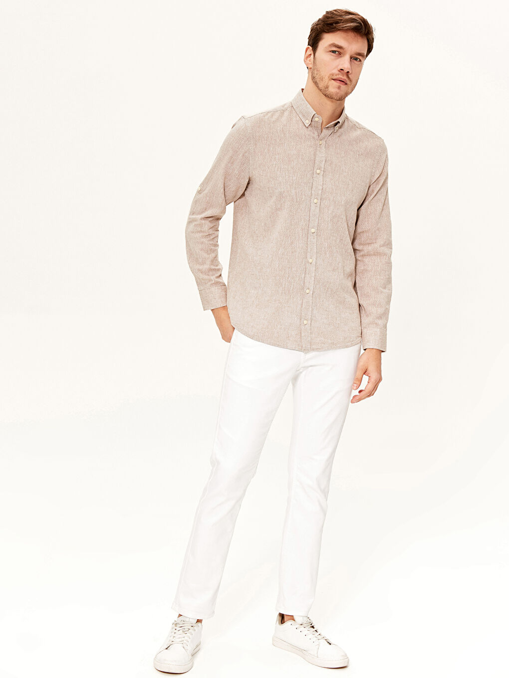 Regular Fit Linen Blend Shirt-3