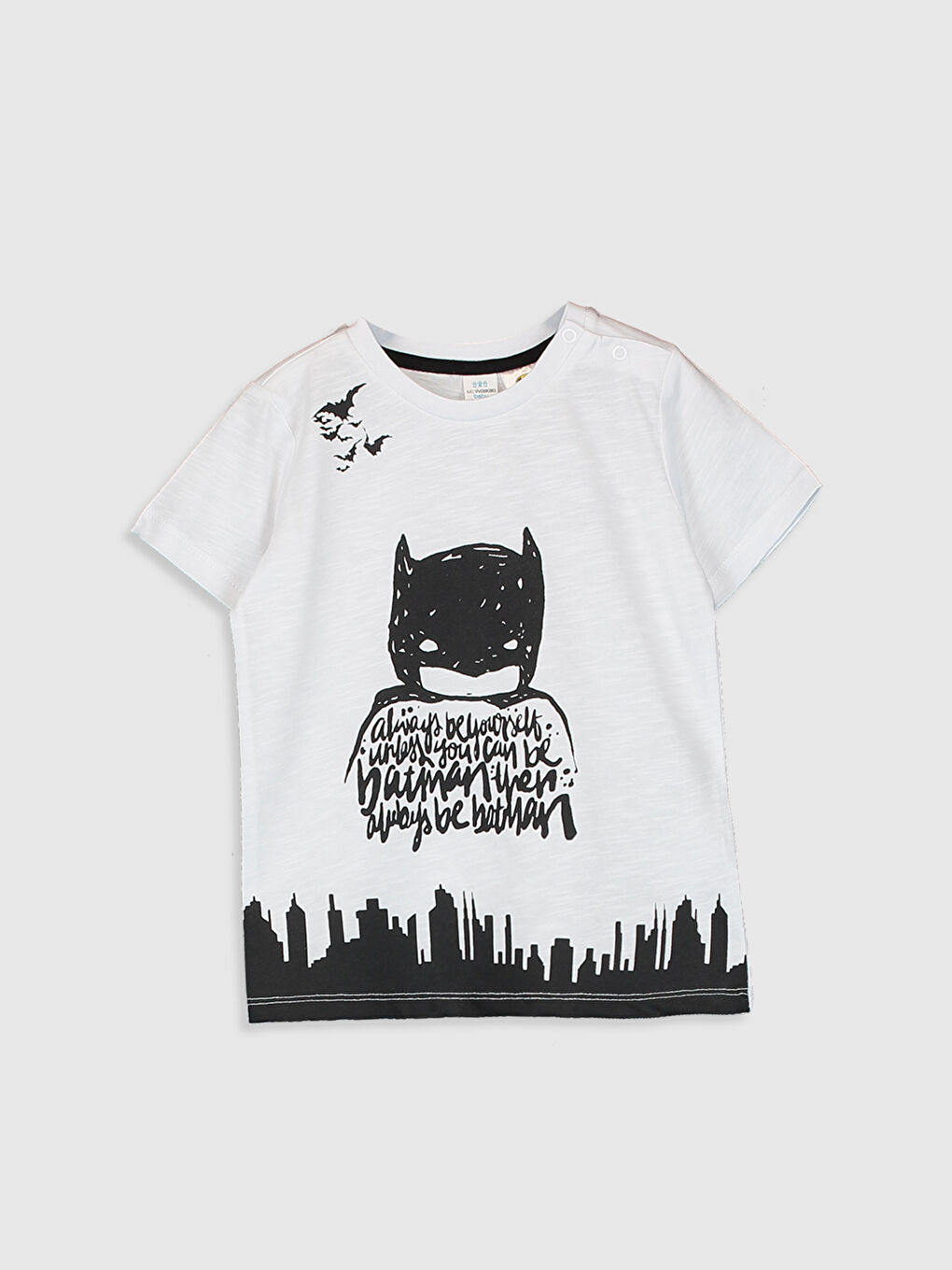 Beyaz Bisiklet Yaka Kısa Kollu Erkek Bebek Tişört