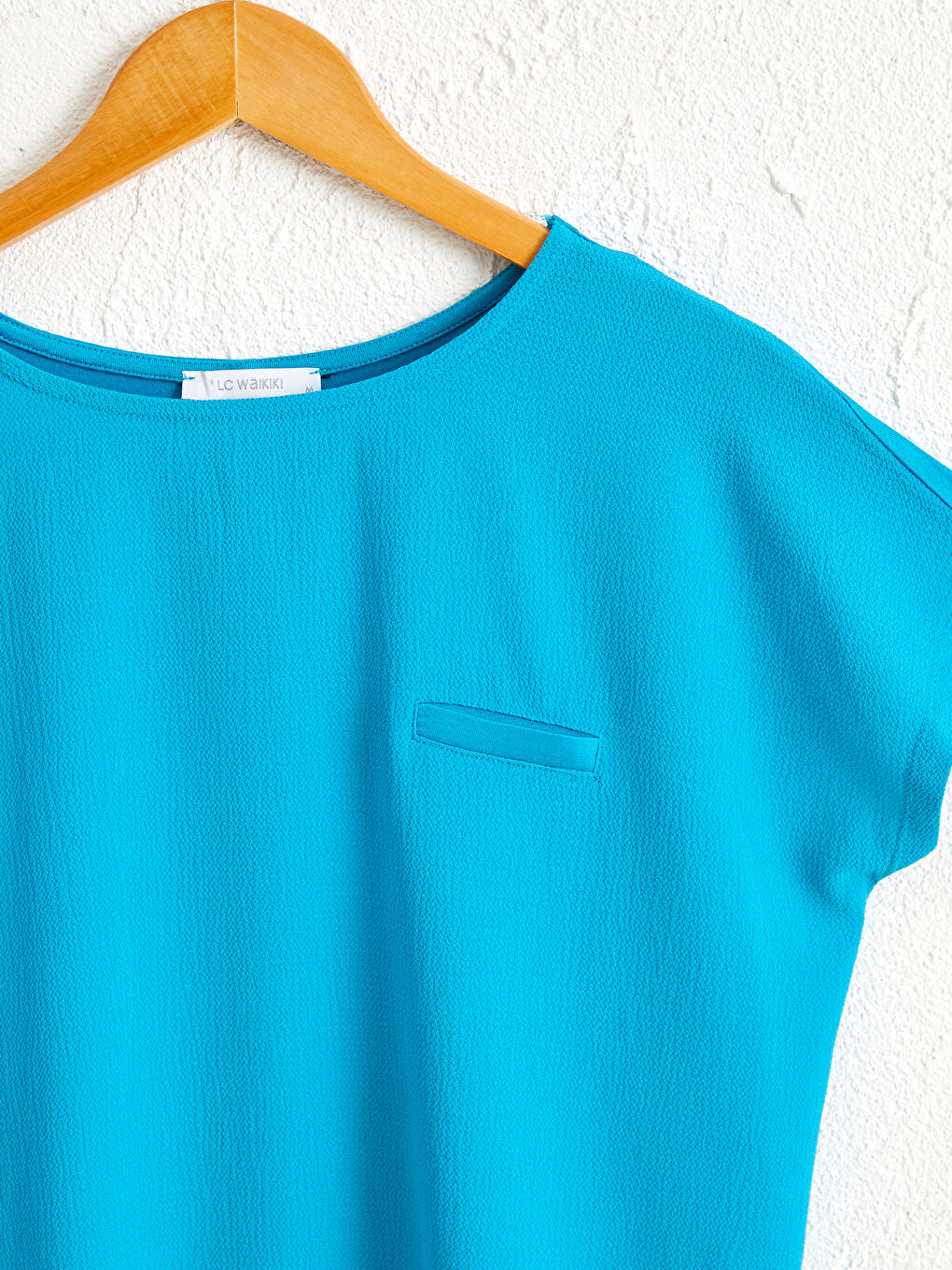 Turkuaz Bisiklet Yaka Standart Fit Kısa Kollu Penye Kadın Düz Viskon Tişört-2