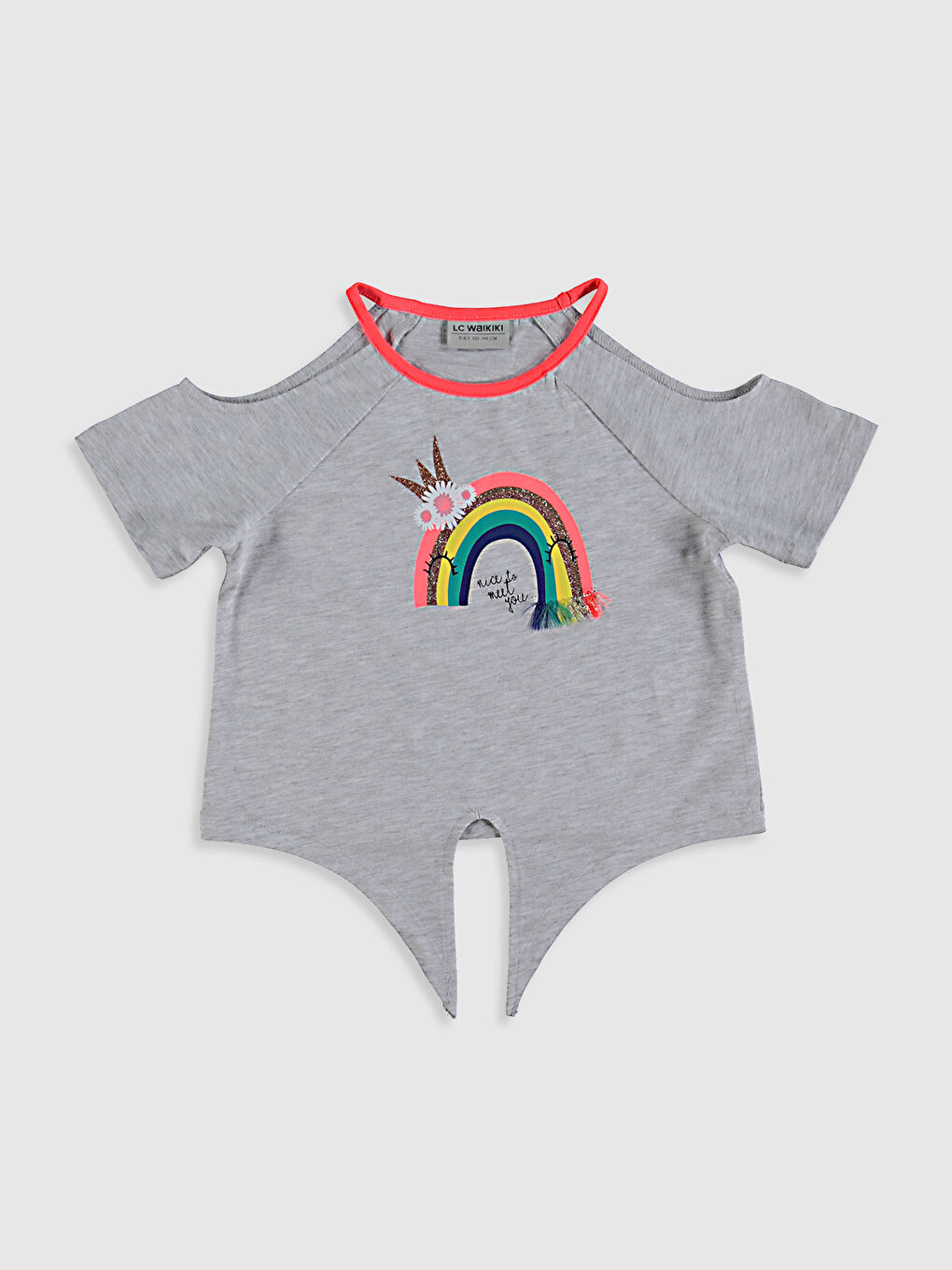 Beyaz Bisiklet Yaka Kısa Kollu Kız Çocuk Tişört