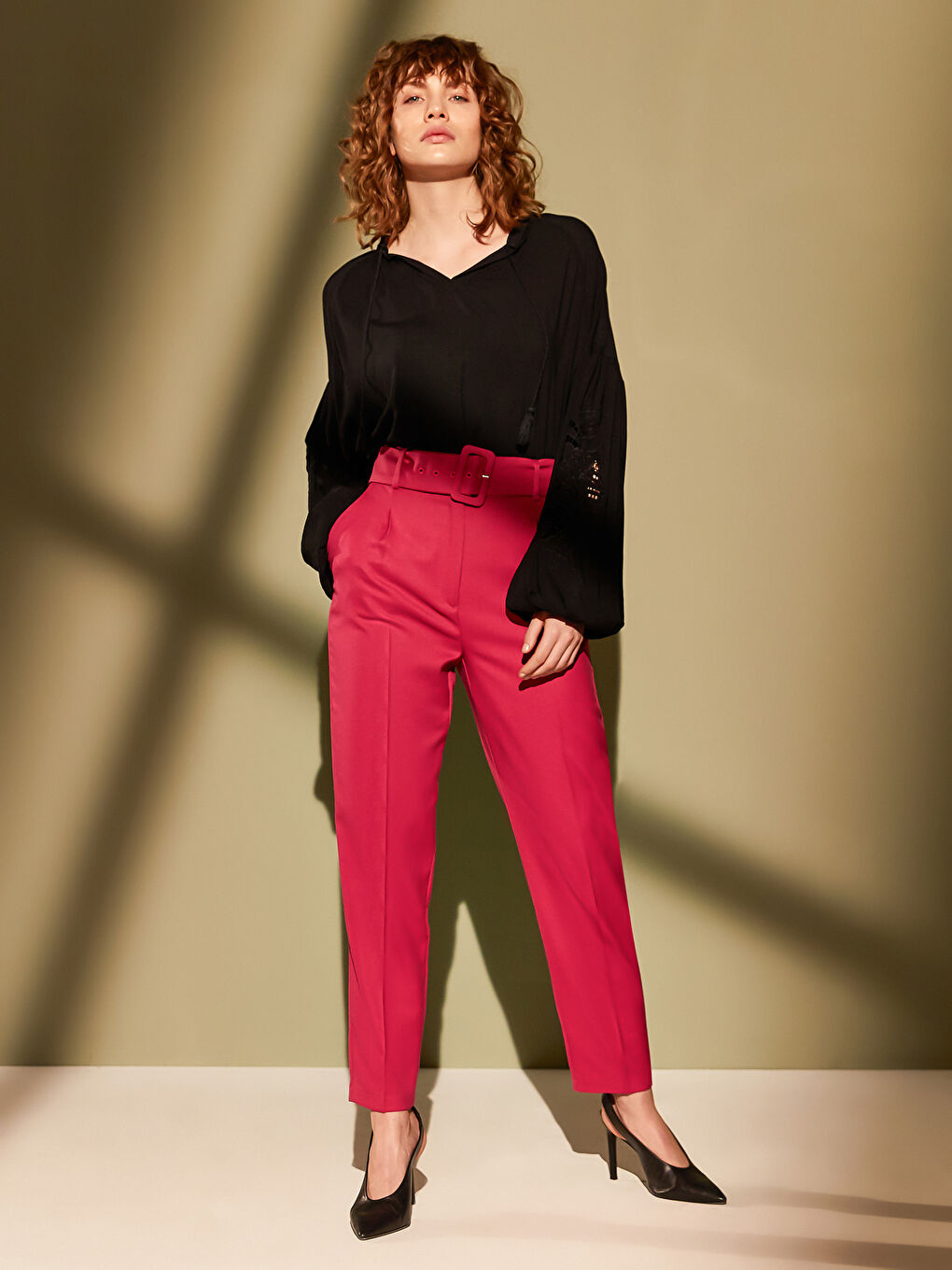 Fuşya Dar Fit Kadın Pantolon-1