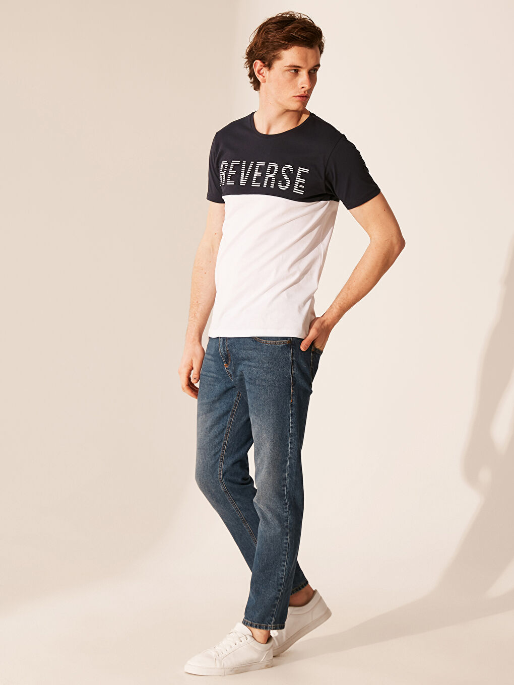 Beyaz Penye Erkek Tişört-2