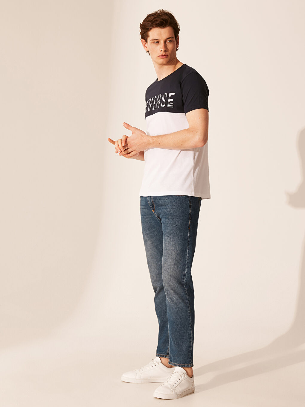 Beyaz Penye Erkek Tişört-4