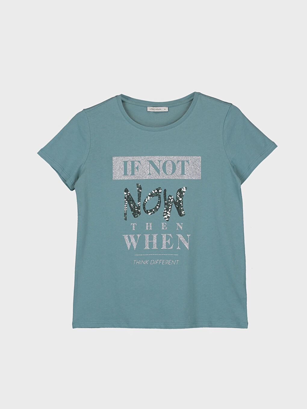 Yeşil Bisiklet Yaka Kısa Kollu Kadın Tişört-1