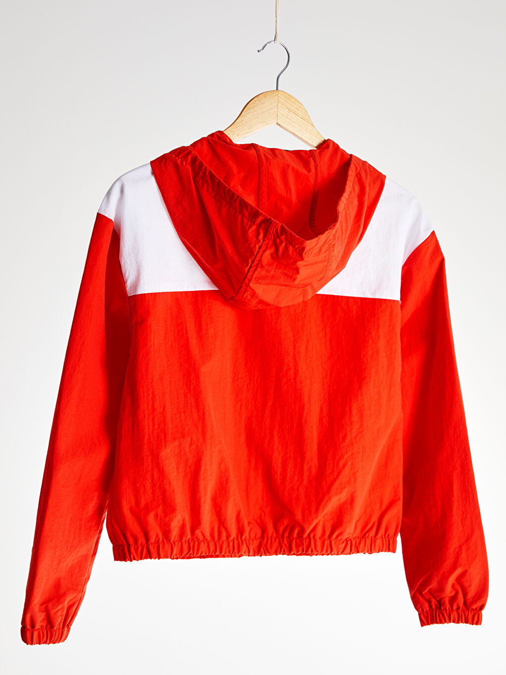 Turuncu Kapüşonlu Renk Bloklu Uzun Kollu İnce Kadın Yağmurluk-6