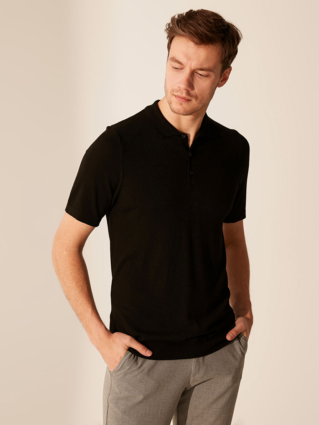 Slim Fit Polo Neck Short Sleeve T-Shirt-1