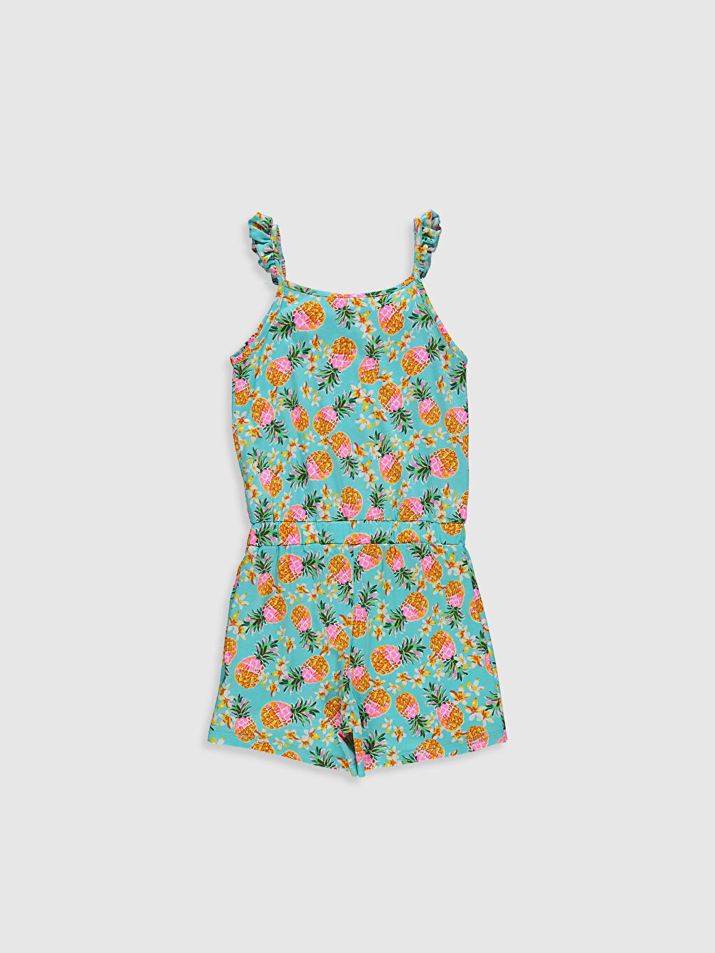 Yeşil Kız Çocuk Baskılı Pamuklu Tulum-1