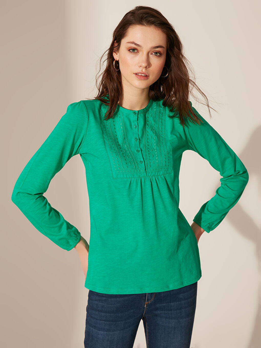 Grandad Collar Long Sleeve Women's T-Shirt