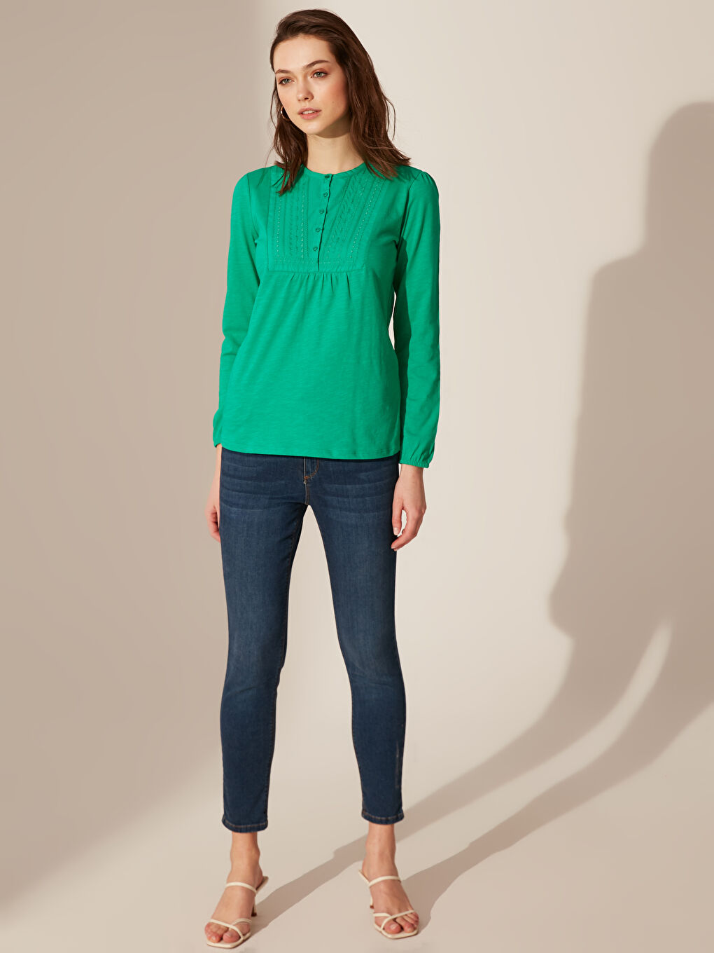 Grandad Collar Long Sleeve Women's T-Shirt-2