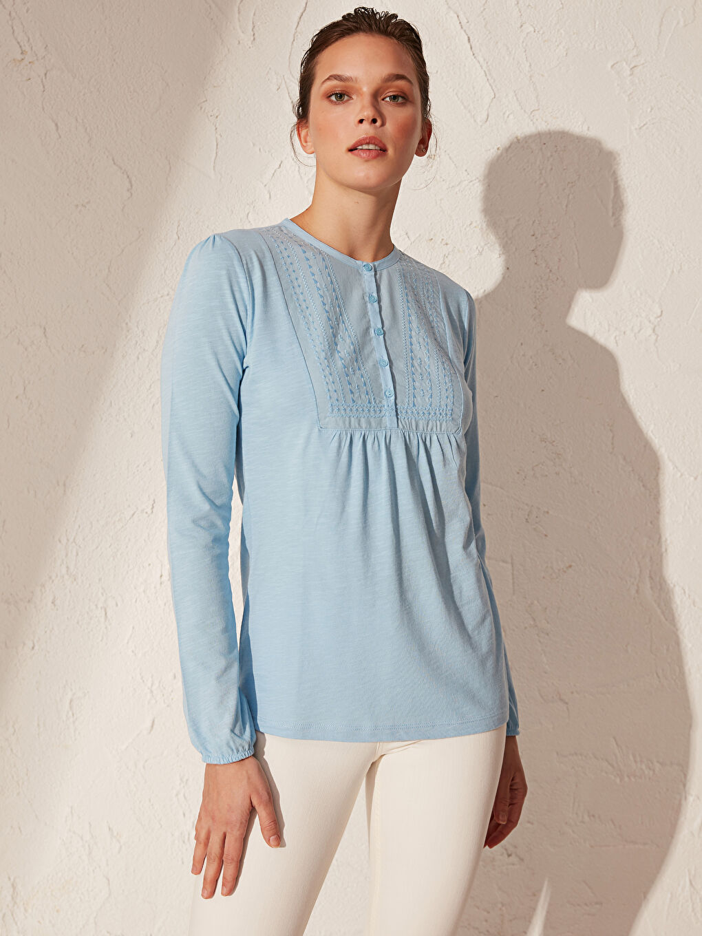 Grandad Collar Long Sleeve Women's T-Shirt-1