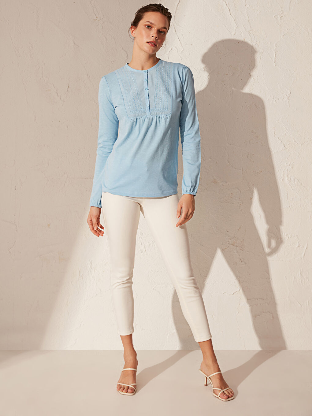 Grandad Collar Long Sleeve Women's T-Shirt-2