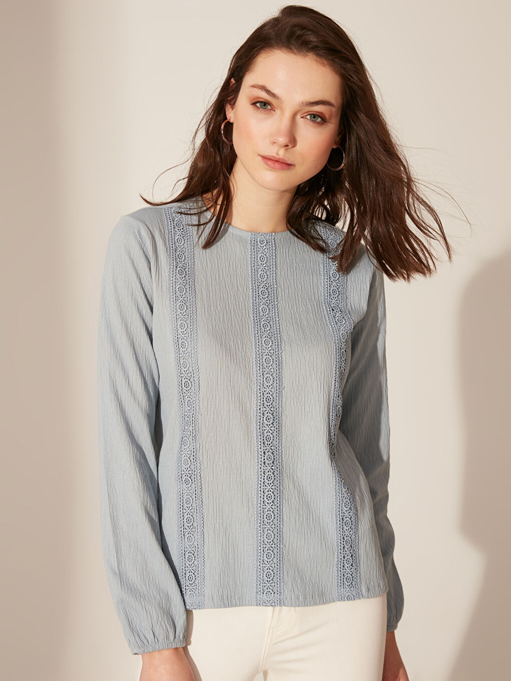 Mavi Bisiklet Yaka Uzun Kollu Kadın Tişört