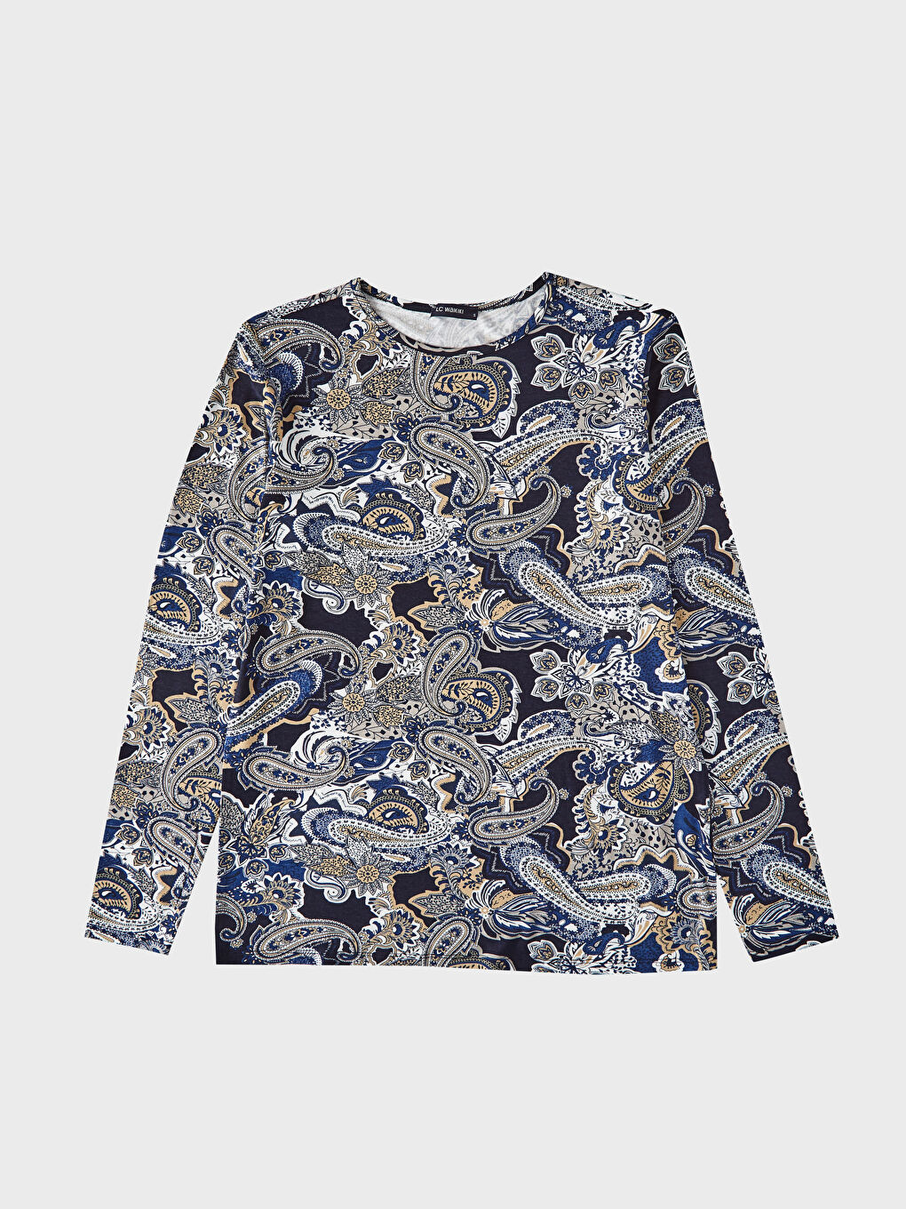 Lacivert Bisiklet Yaka Uzun Kollu Kadın Tişört-1