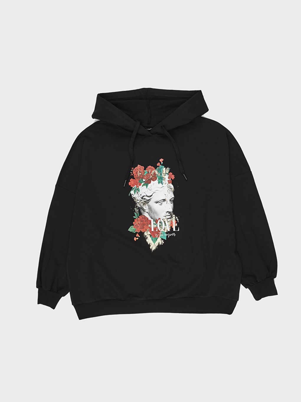 Siyah Kapüşonlu Uzun Kollu Kadın Sweatshirt-1