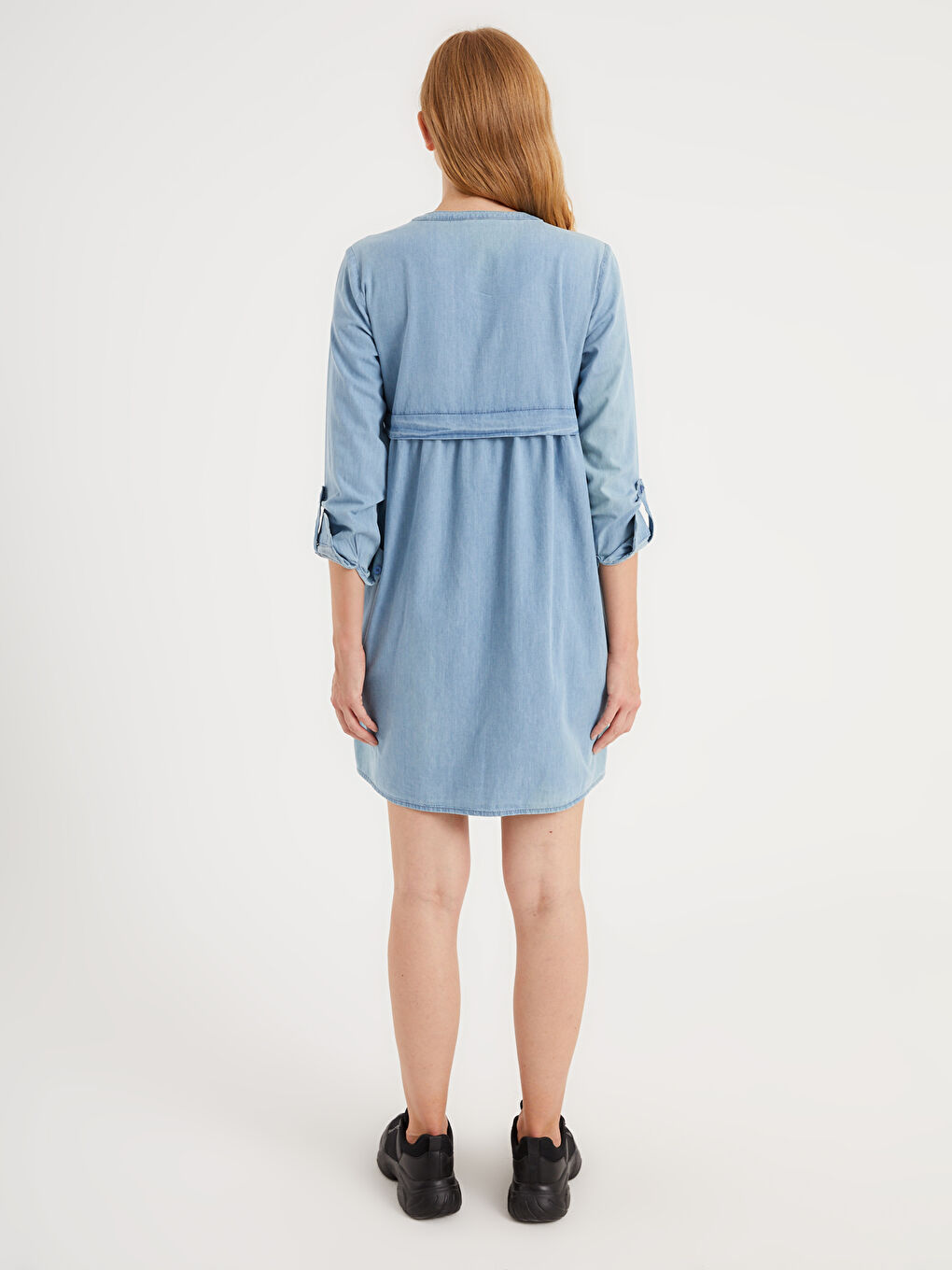 فستان جينز للحوامل بأكمام طويلة-5