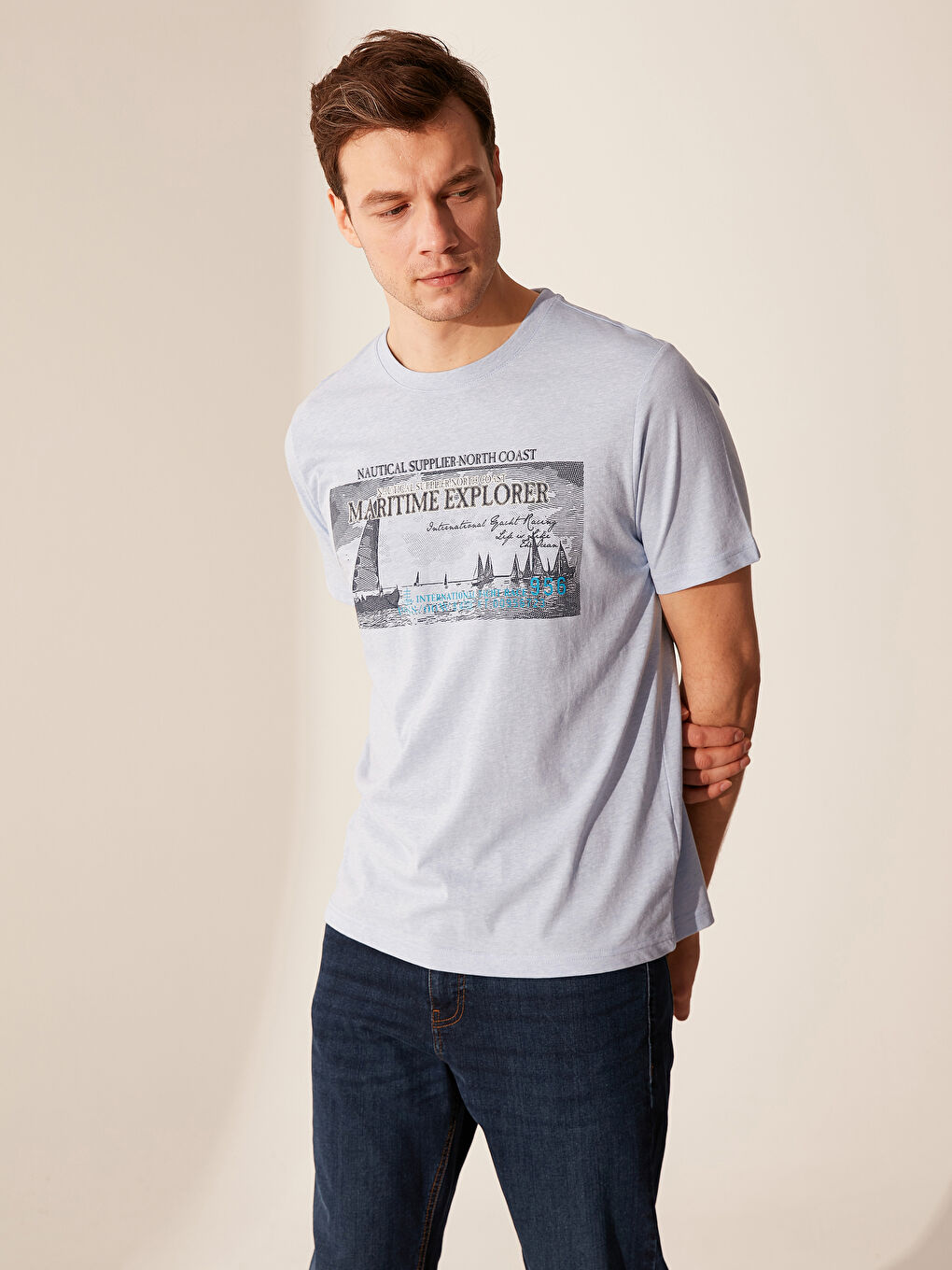 Мужчины Голубой Футболка