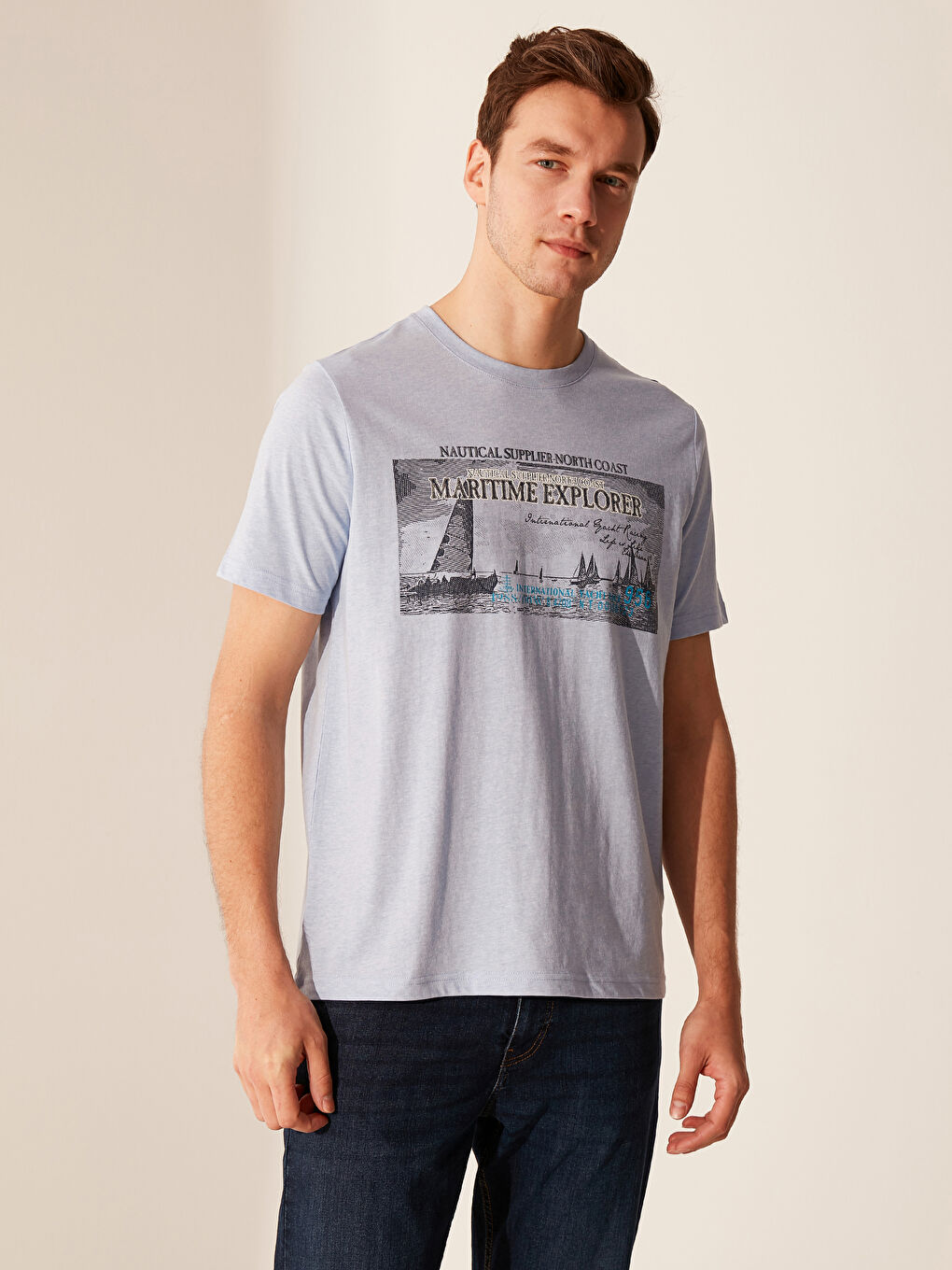 Мужчины Голубой Футболка-1