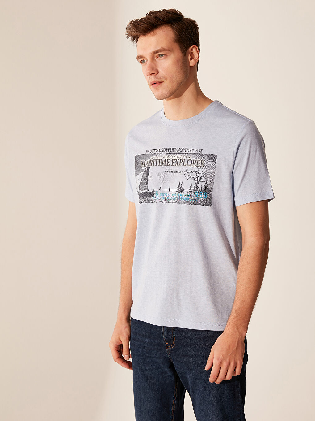 Мужчины Голубой Футболка-2