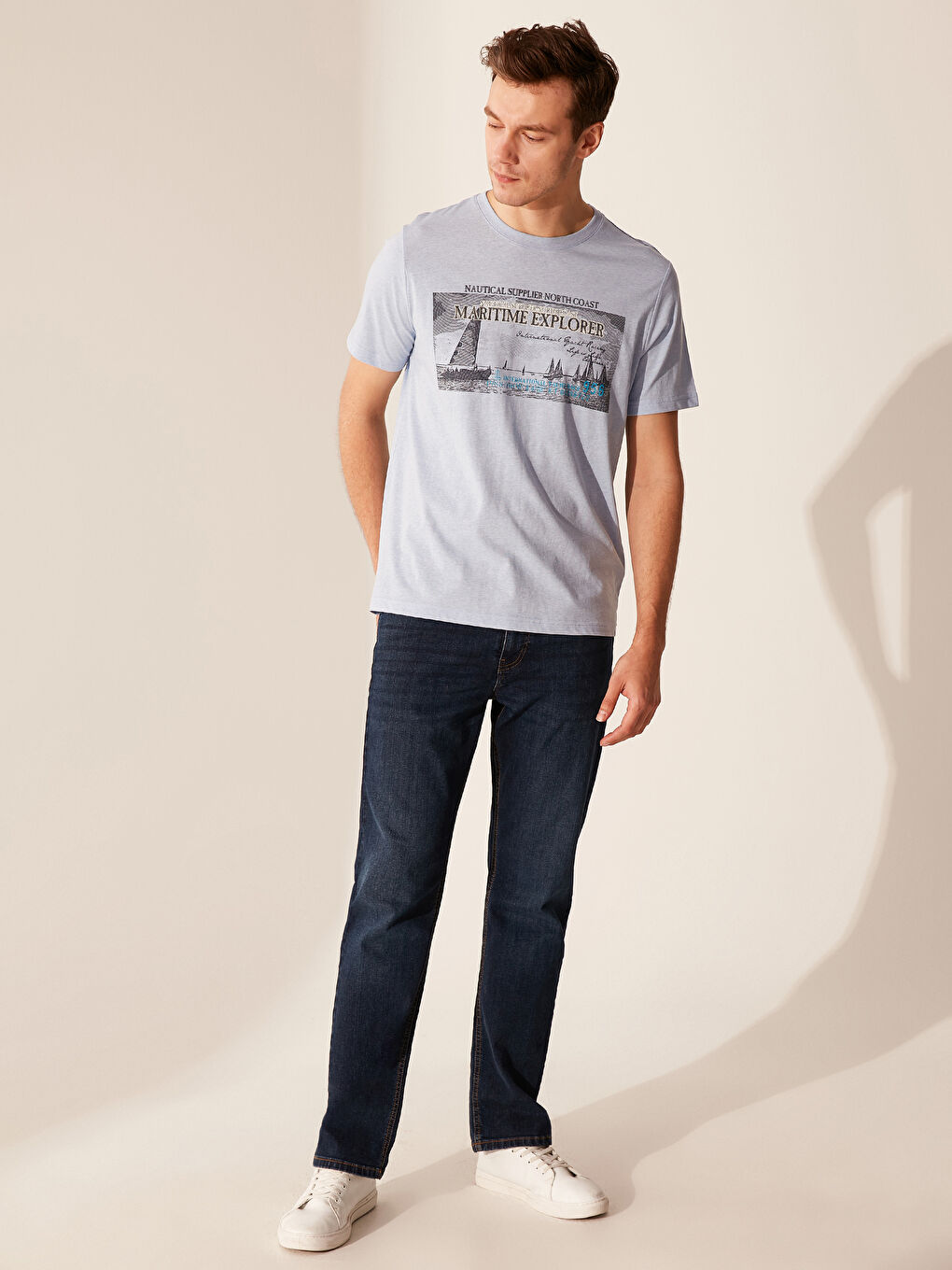 Мужчины Голубой Футболка-4