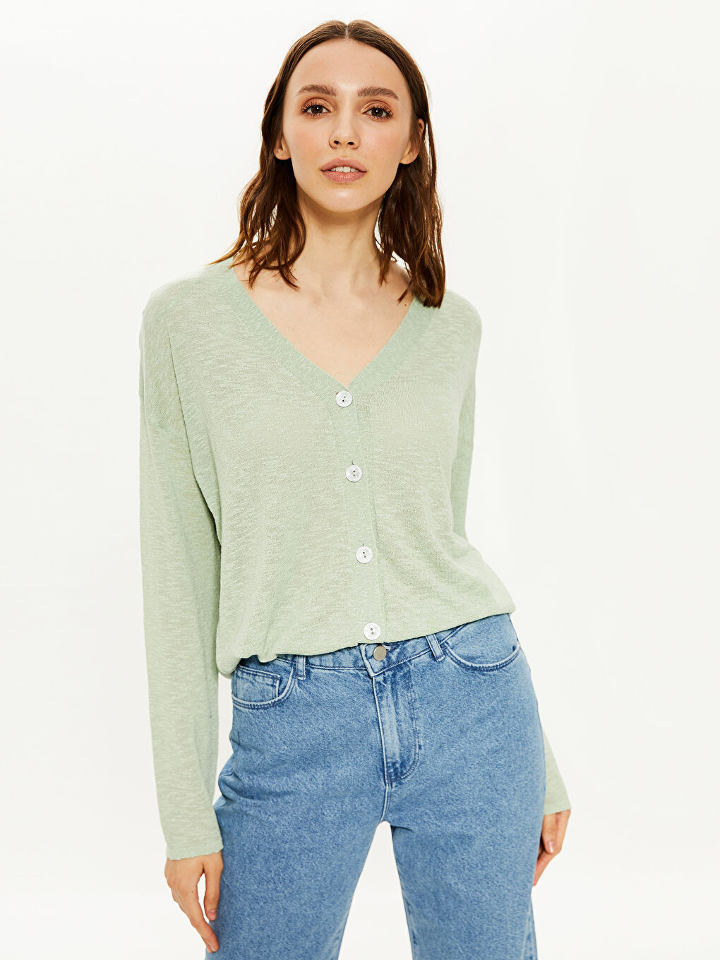 V Neck Long Sleeve Women's Knitwear Cardigan-1