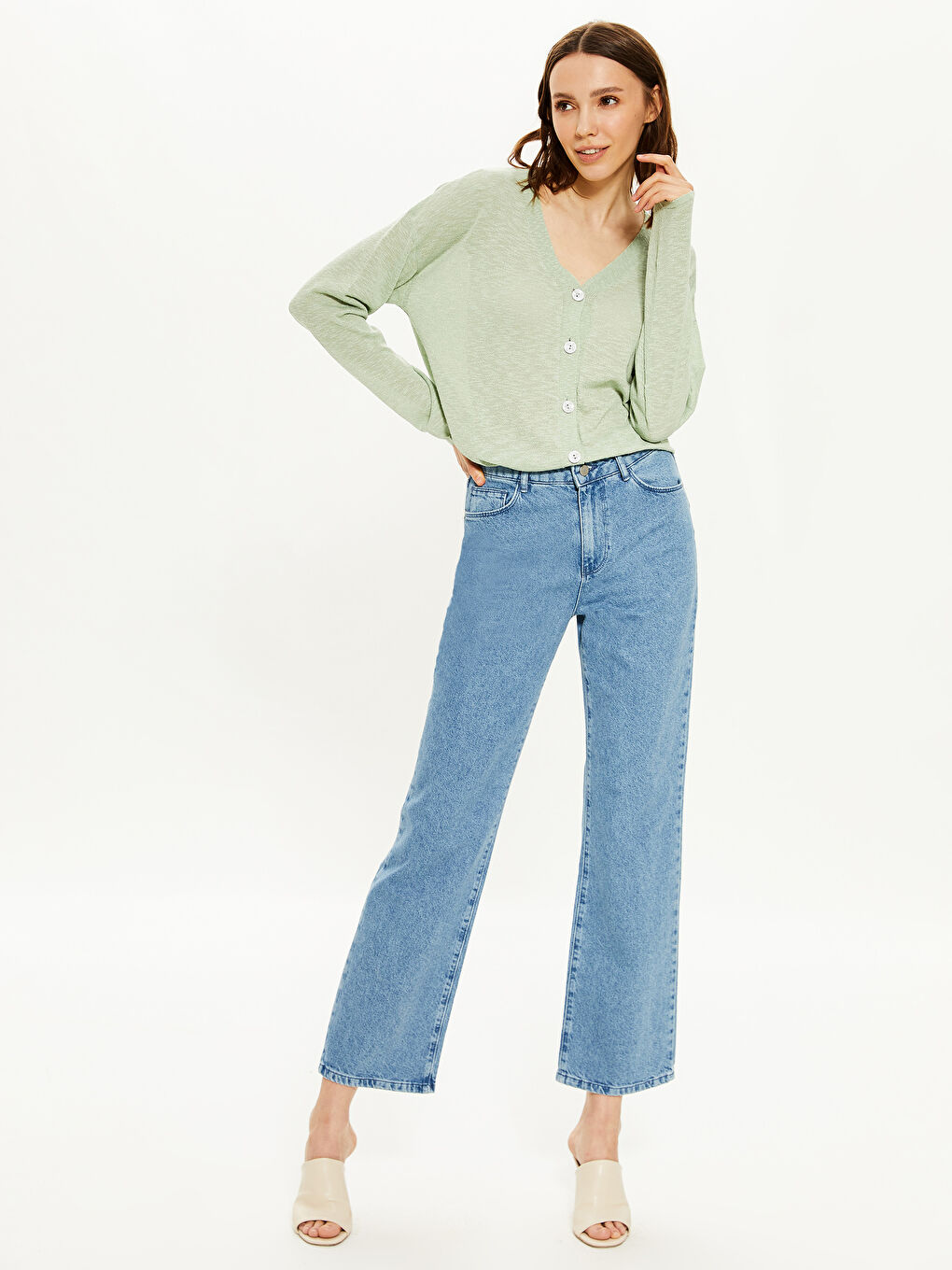 V Neck Long Sleeve Women's Knitwear Cardigan-2