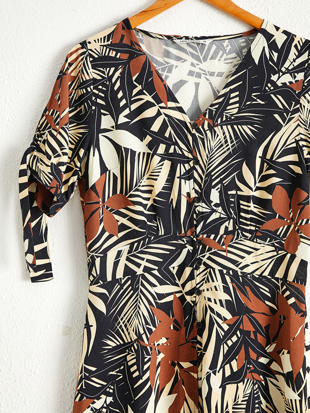 Bej Çiçekli Viskon Elbise-3