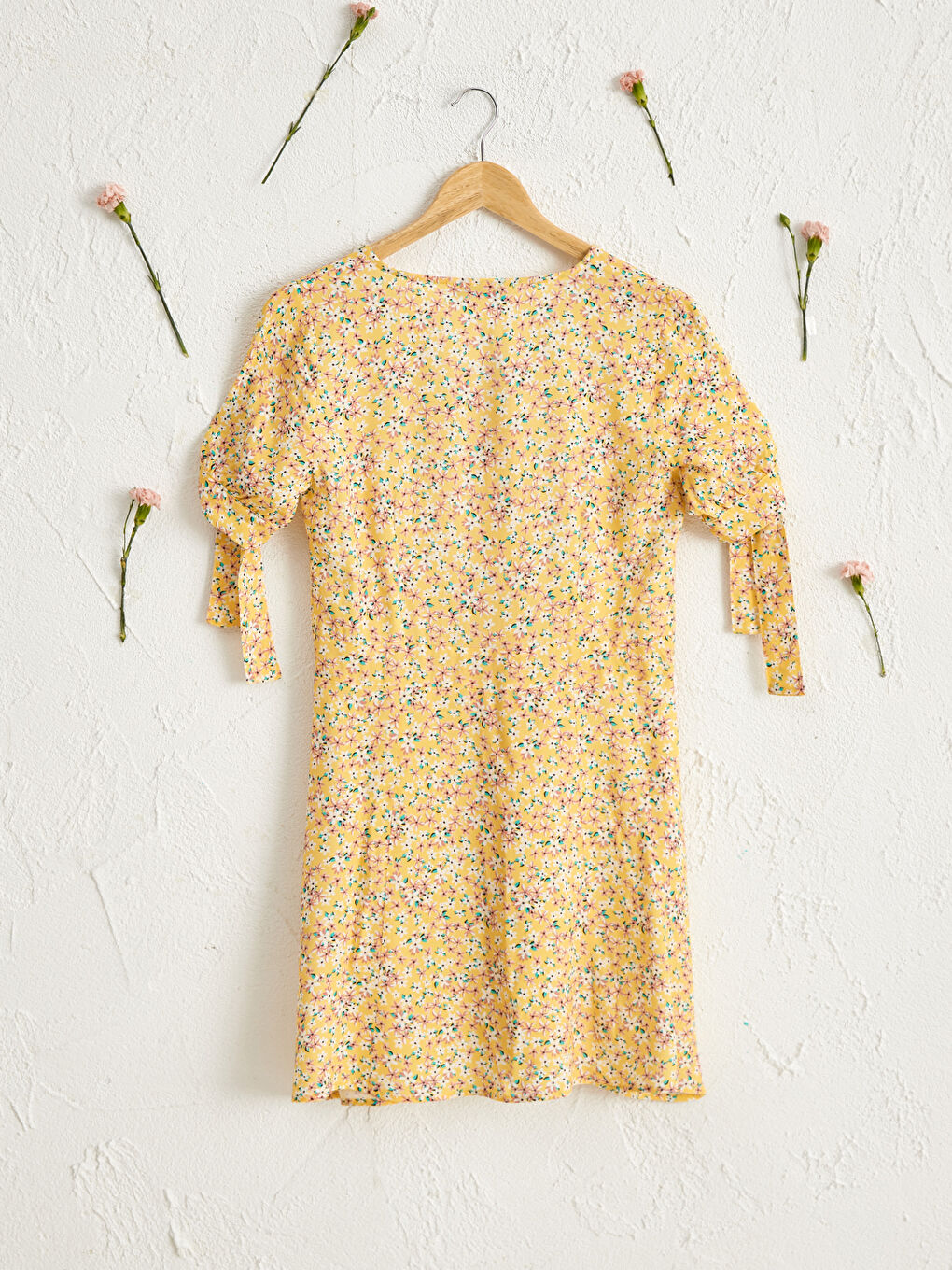 Sarı Çiçekli Viskon Elbise-1
