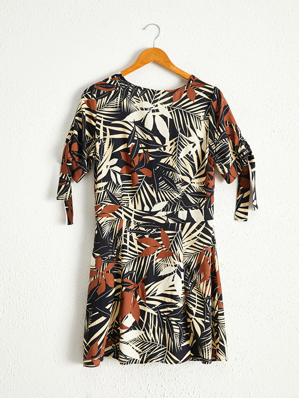 Bej Çiçekli Viskon Elbise-2