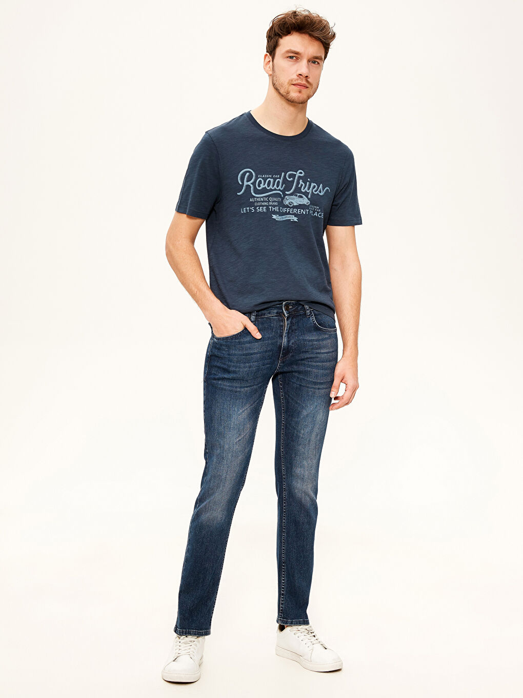 Мужчины Синий Футболка-4