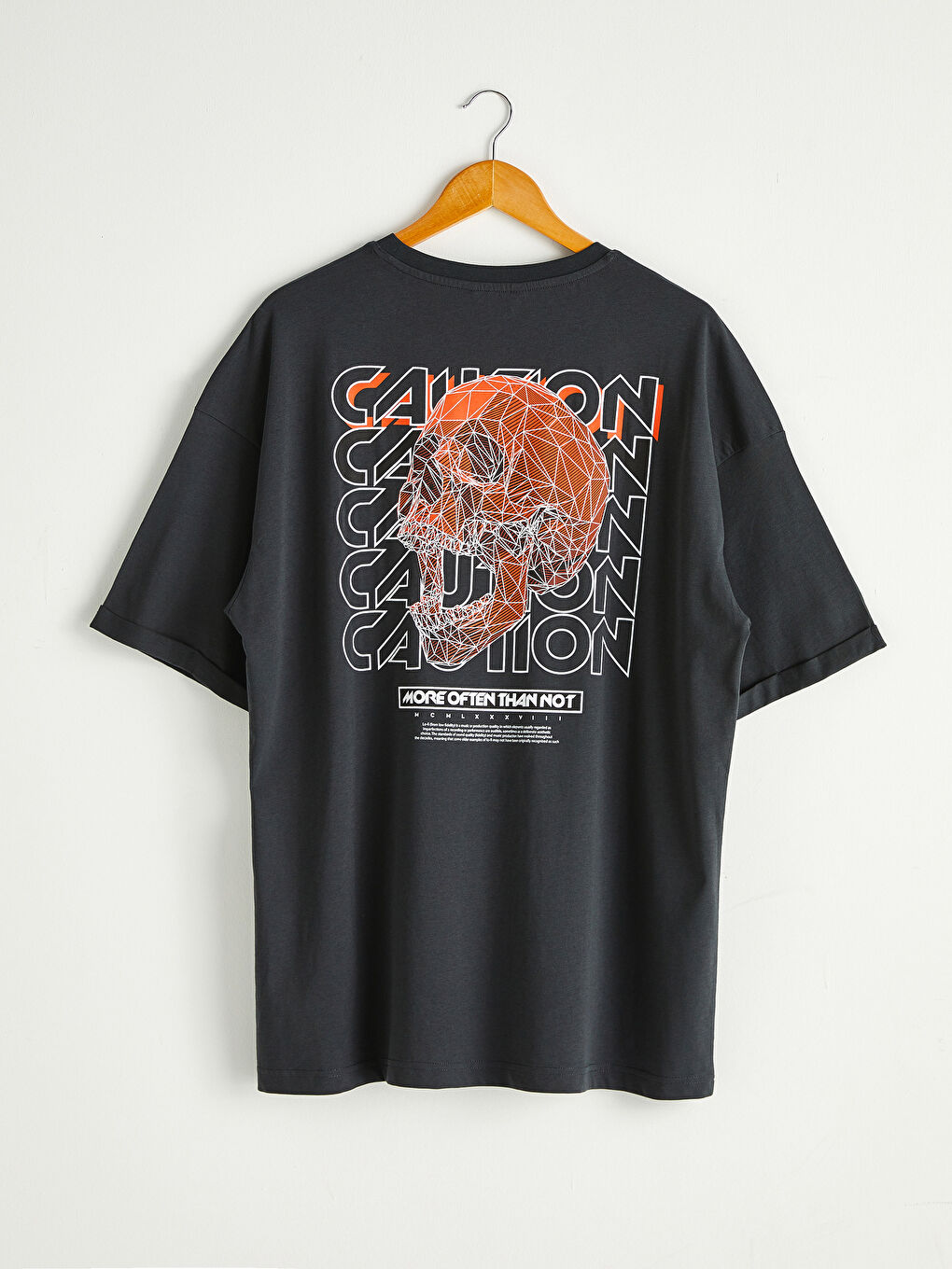 Tricou Supradimensionat Imprimat cu Guler Rotund-1