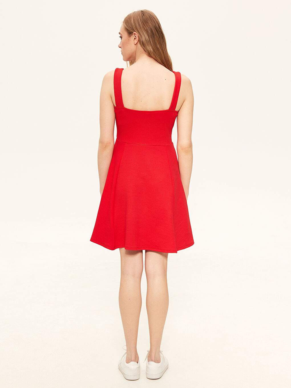 Kırmızı Kadın Dar Fit Kolsuz Elbise-2