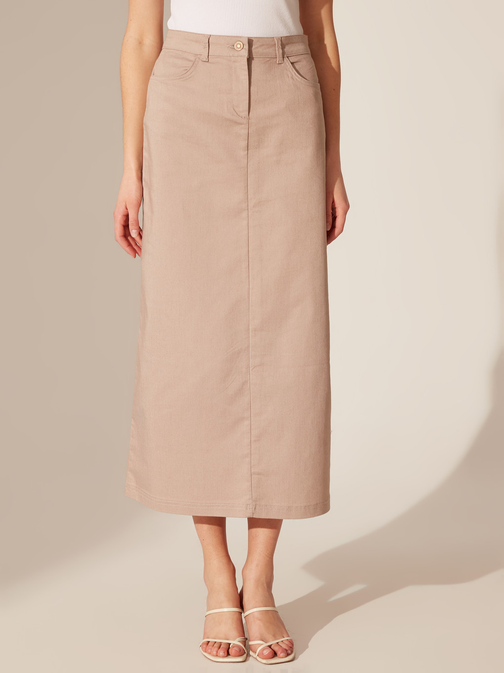 Bej Standart Fit Gabardin Kadın Etek-3