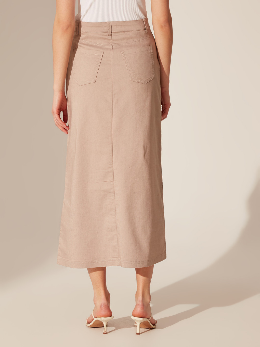 Bej Standart Fit Gabardin Kadın Etek-4