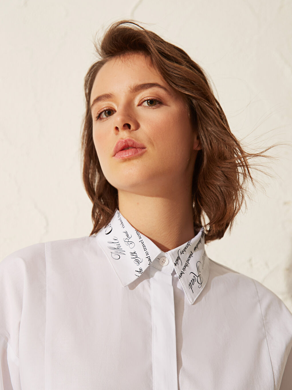 Ekru Gömlek Yaka Uzun Kollu Oversize Poplin Kadın Tunik-7