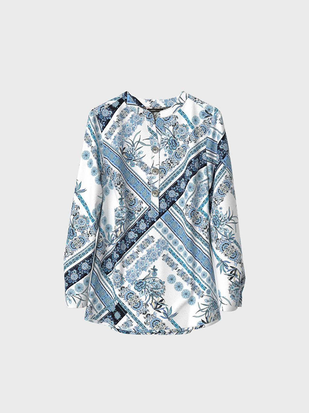 Блузка з коміром-стійкою, квітковим принтом, довгим рукавом, віскозою для жінок-2