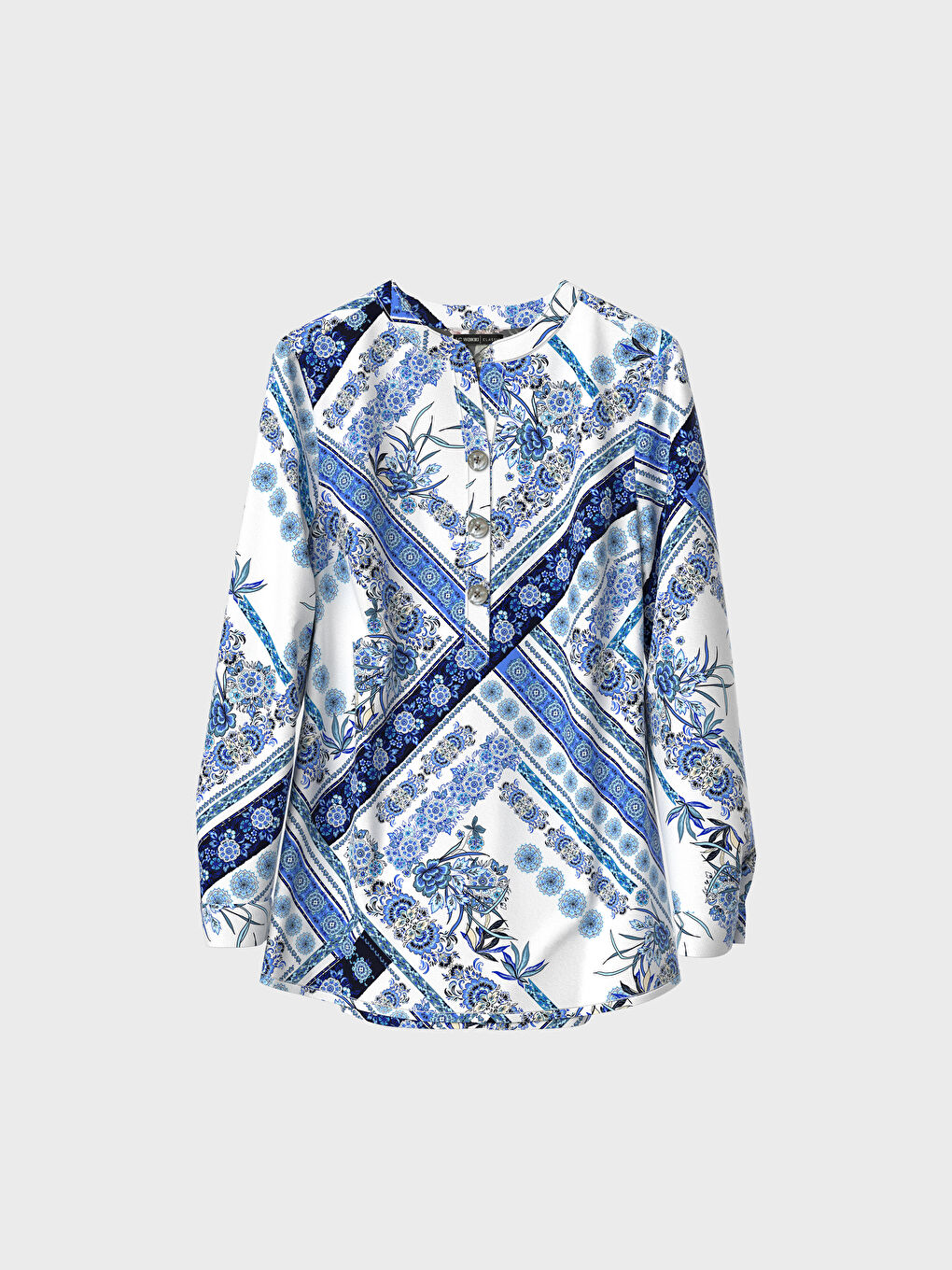 Блузка з коміром-стійкою, квітковим принтом, довгим рукавом, віскозою для жінок