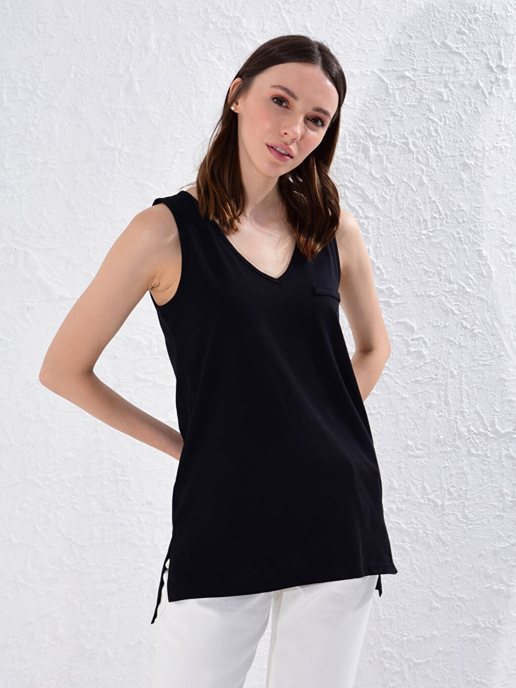 V Neck Straight Sleeveless Cotton Women's Athlete