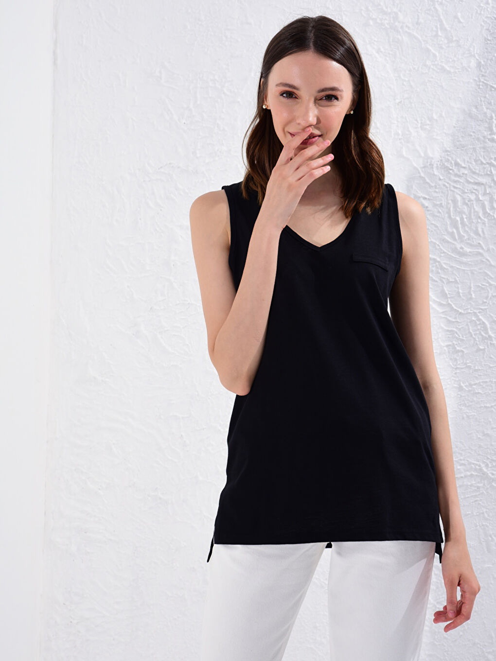 V Neck Straight Sleeveless Cotton Women's Athlete-1