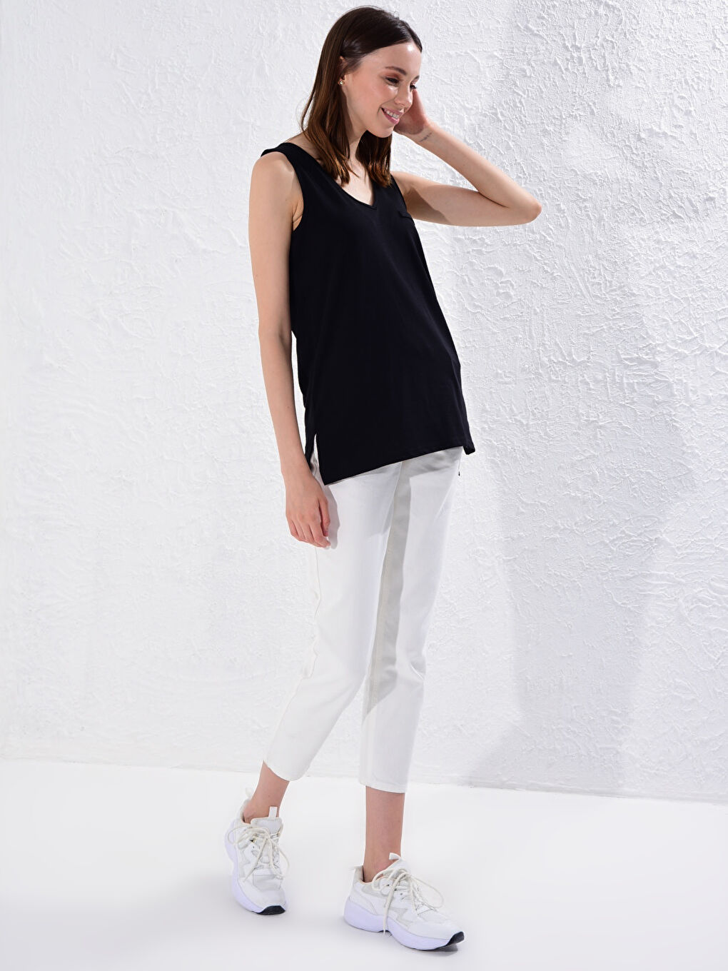 V Neck Straight Sleeveless Cotton Women's Athlete-2