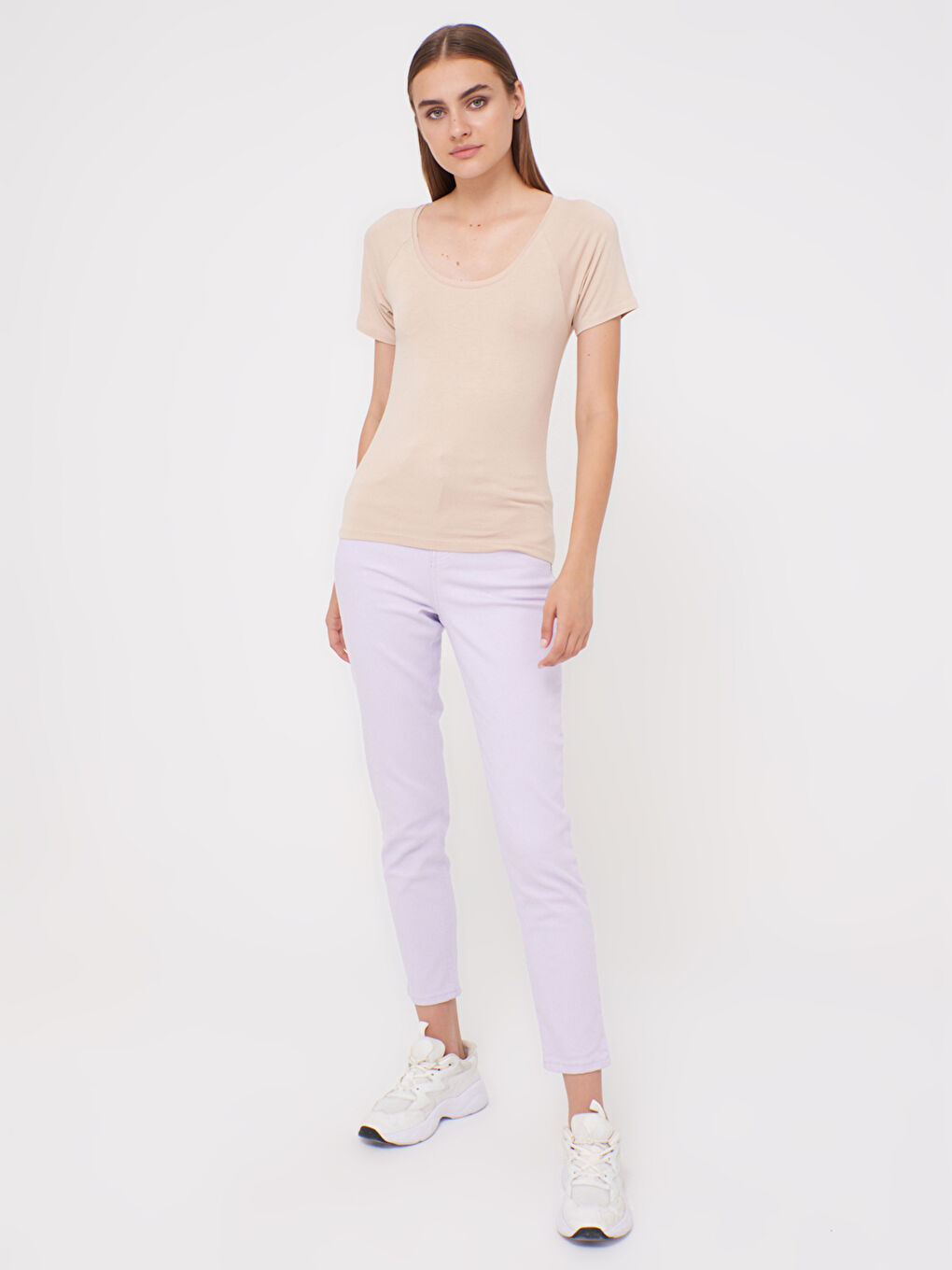 U-Neck Plain Cotton T-Shirt-2