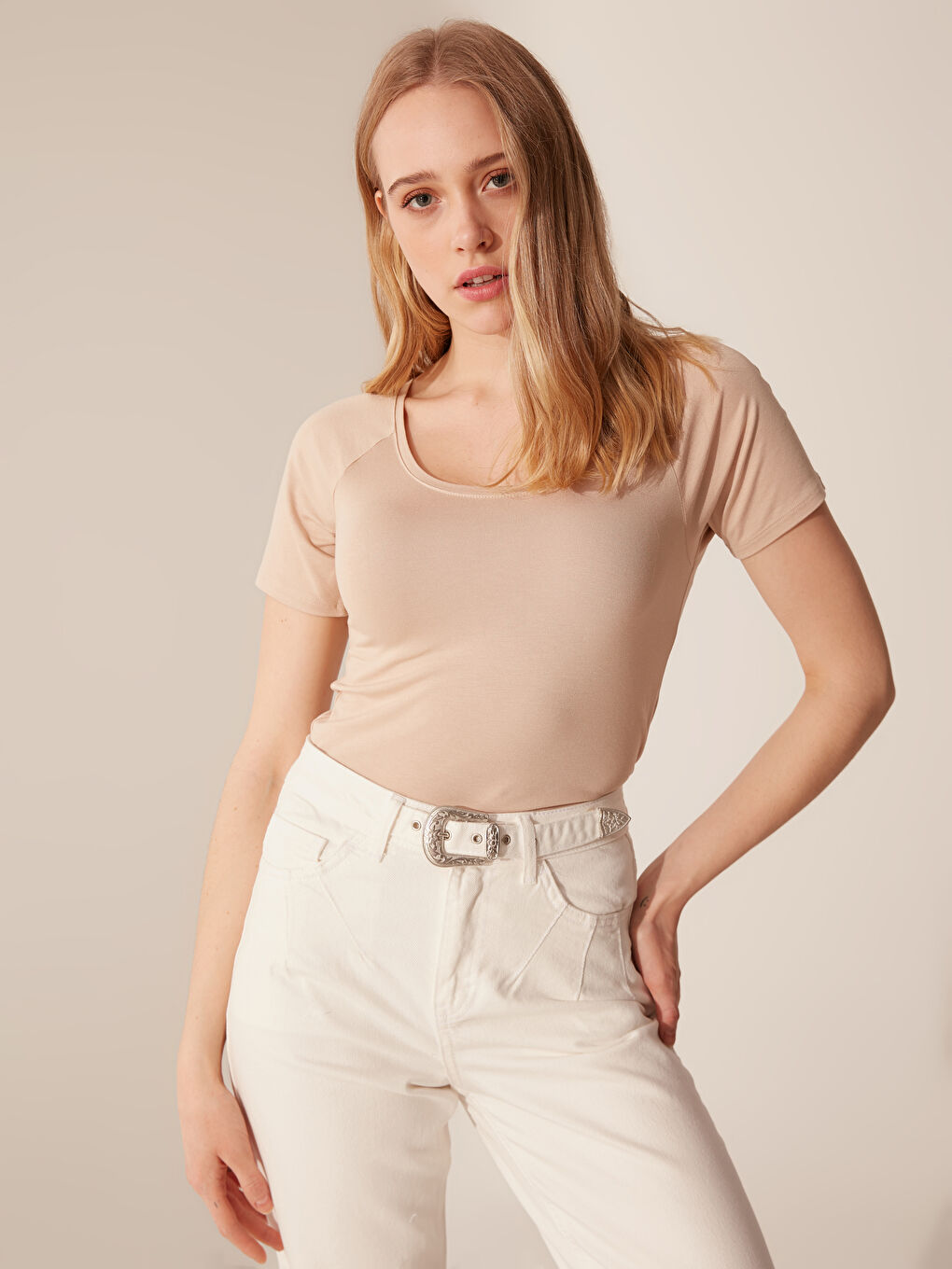 U-Neck Plain Cotton T-Shirt-8