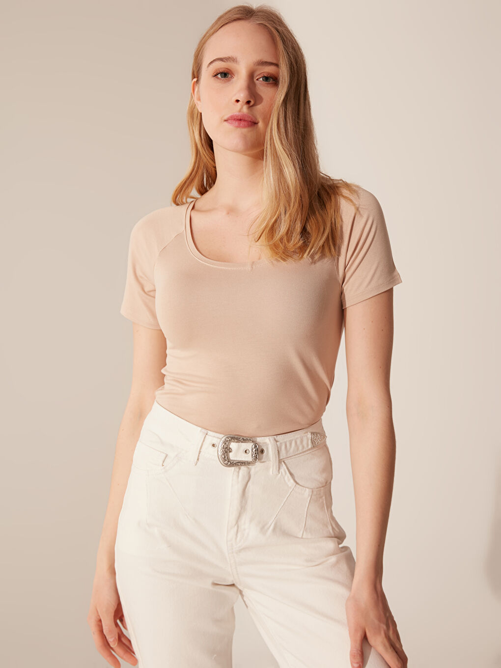 U-Neck Plain Cotton T-Shirt-10