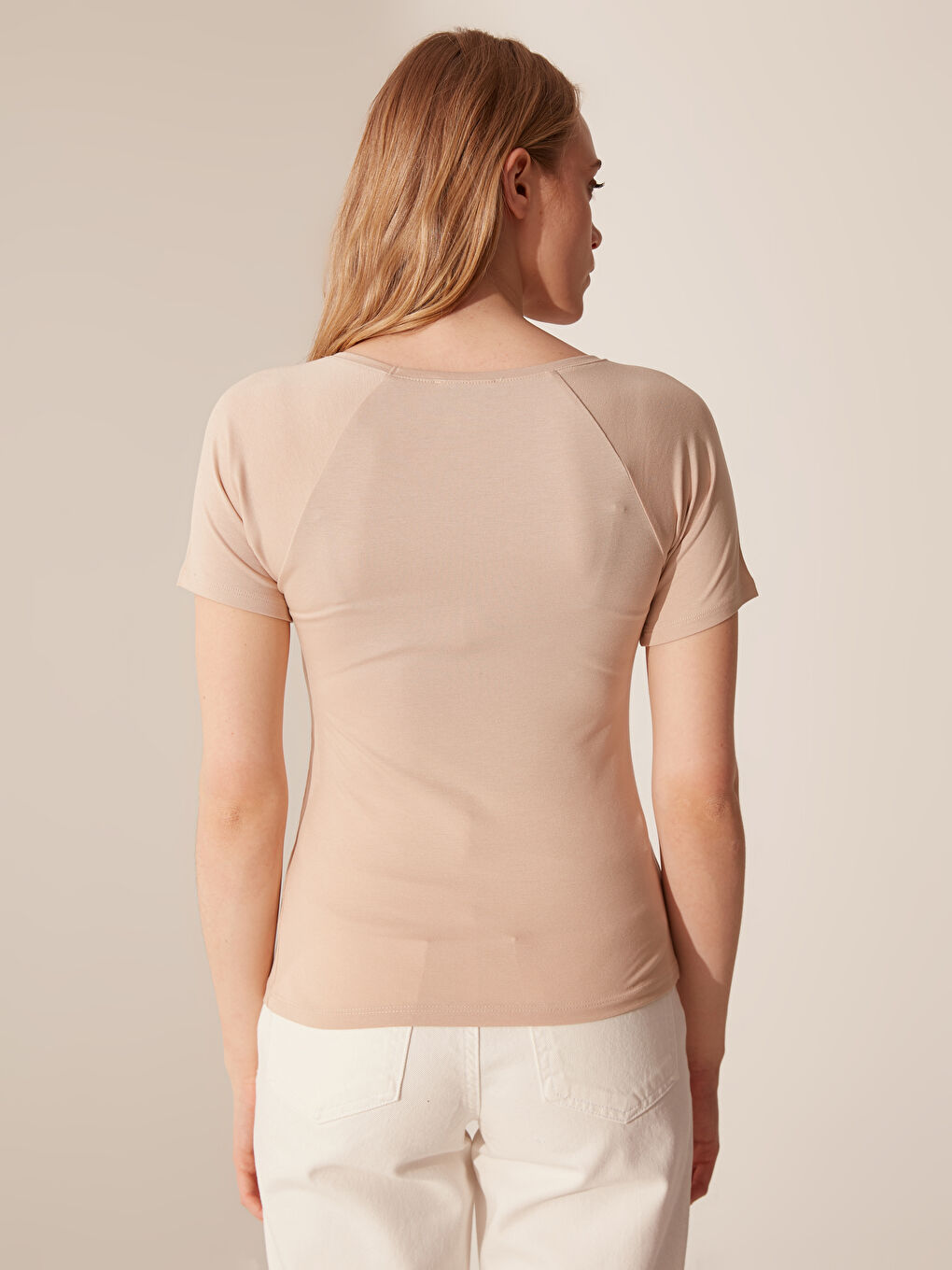 U-Neck Plain Cotton T-Shirt-12