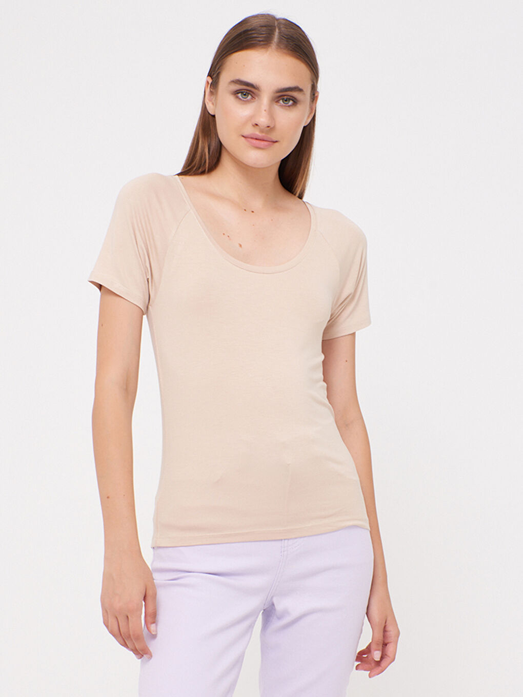 U-Neck Plain Cotton T-Shirt-1