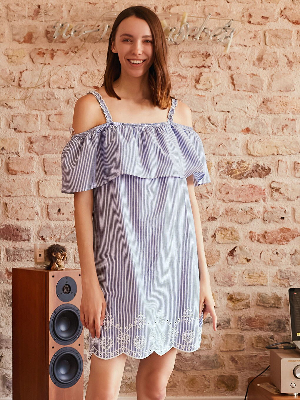 Lacivert Standart Fit Kolsuz Poplin Kadın Elbise-4