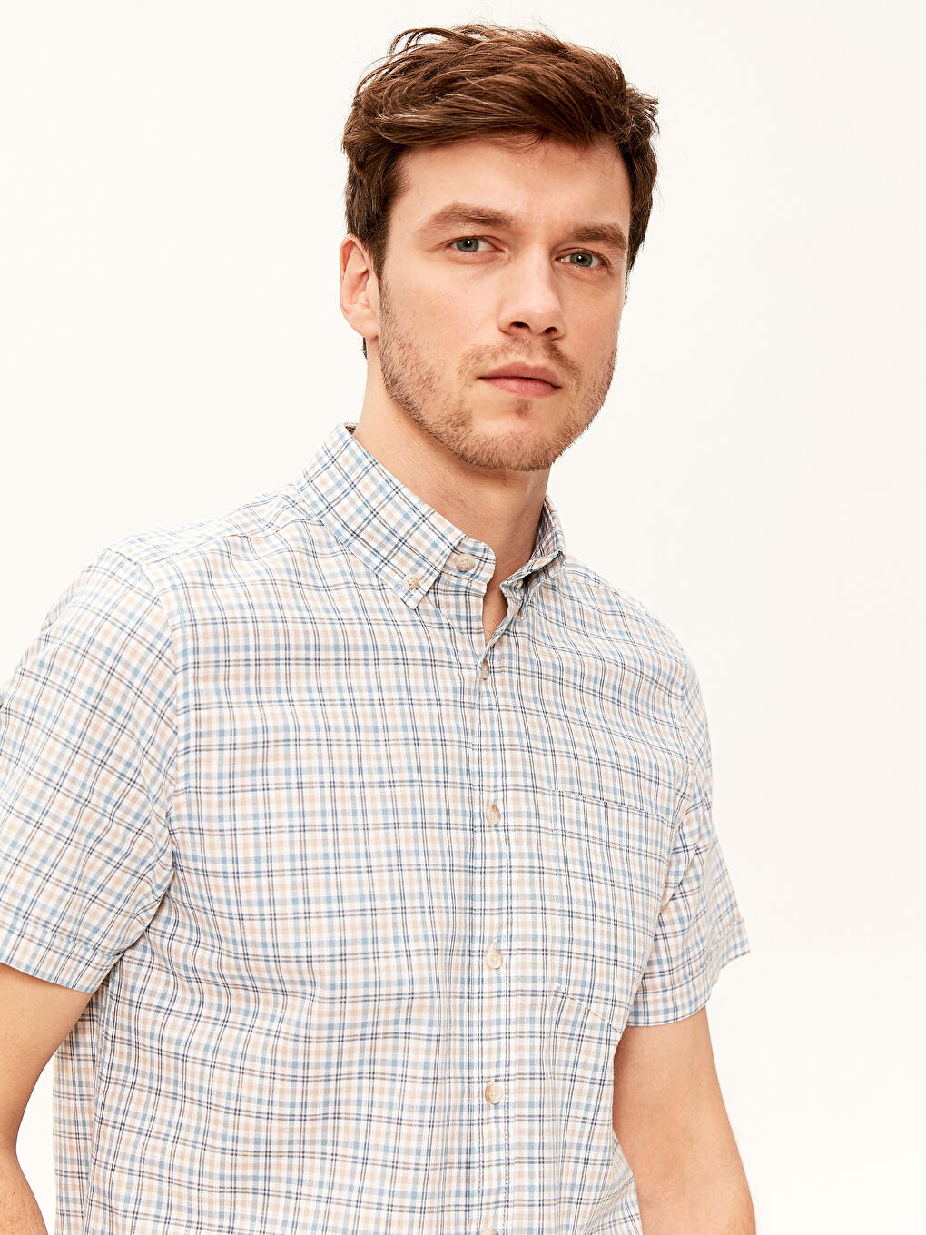 Bej Poplin Erkek Gömlek-2