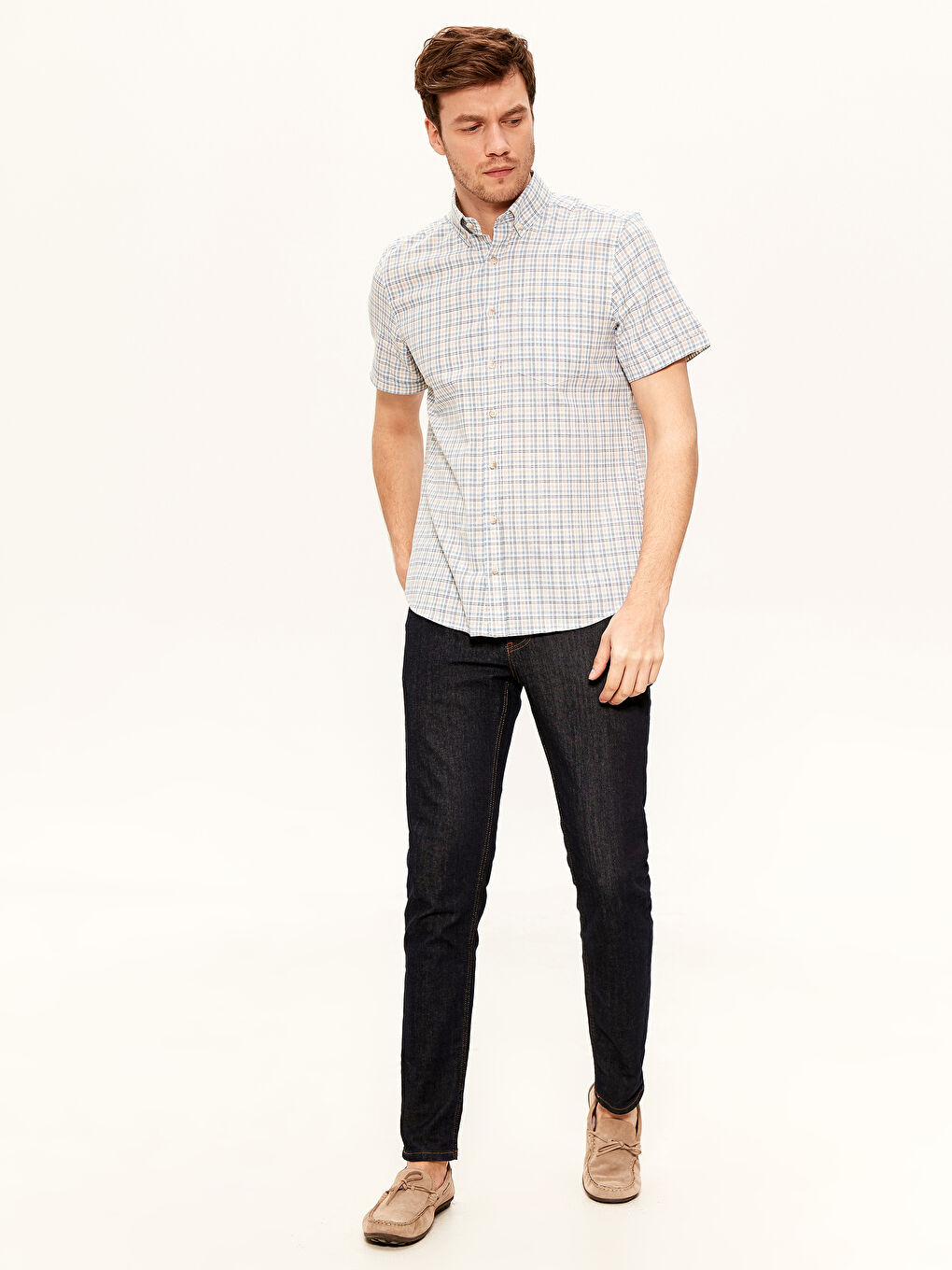 Bej Poplin Erkek Gömlek-4